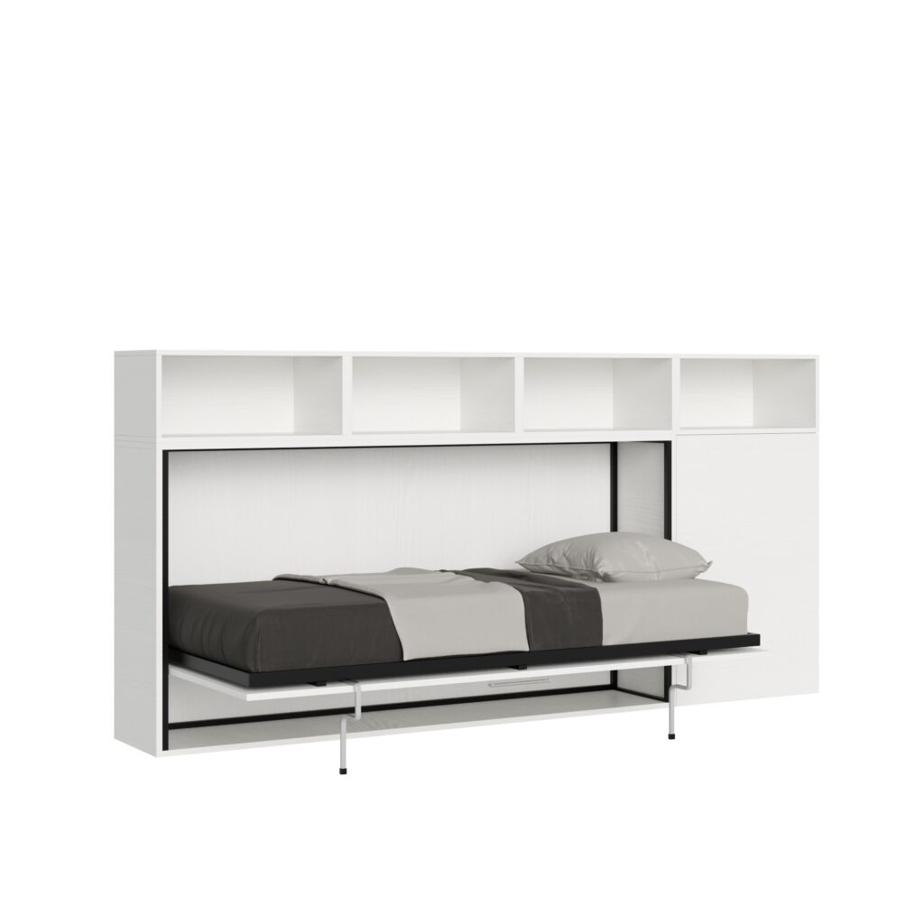 Letto singolo a scomparsa Kando comp.A bianco frassino