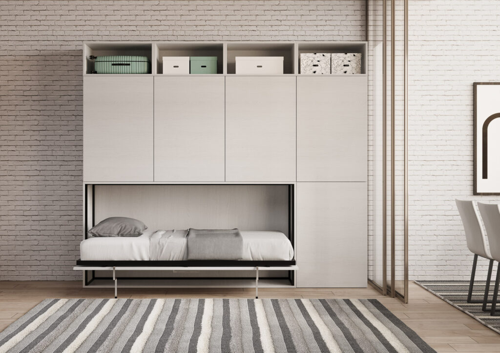 Letto singolo a scomparsa Kando comp.B bianco frassino