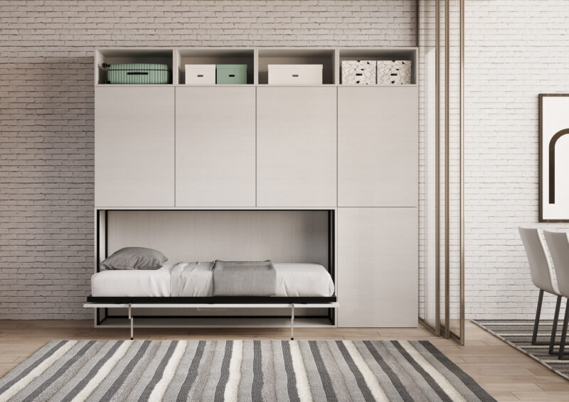 Letto singolo a scomparsa Kando comp.B bianco frassino