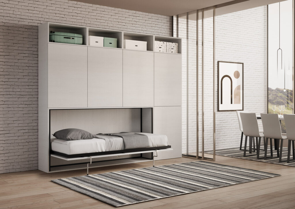 Letto singolo a scomparsa Kando comp.B bianco frassino
