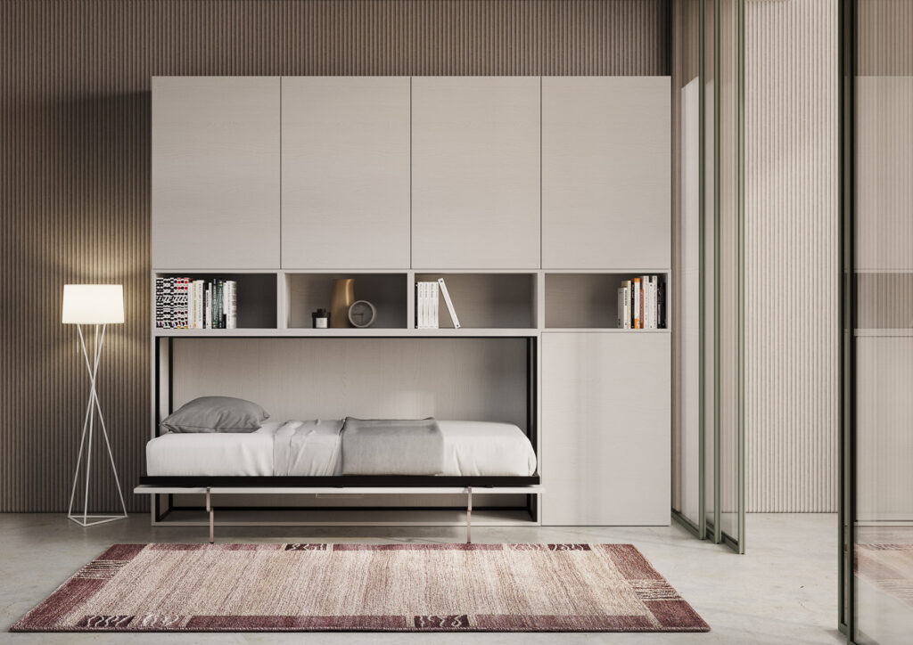 Letto singolo a scomparsa Kando comp.C bianco frassino