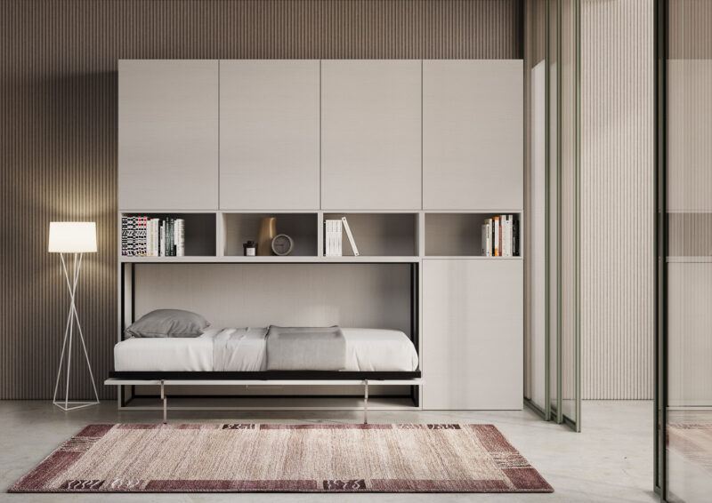 Letto singolo a scomparsa Kando comp.C bianco frassino