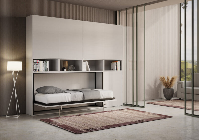 Letto singolo a scomparsa Kando comp.C bianco frassino