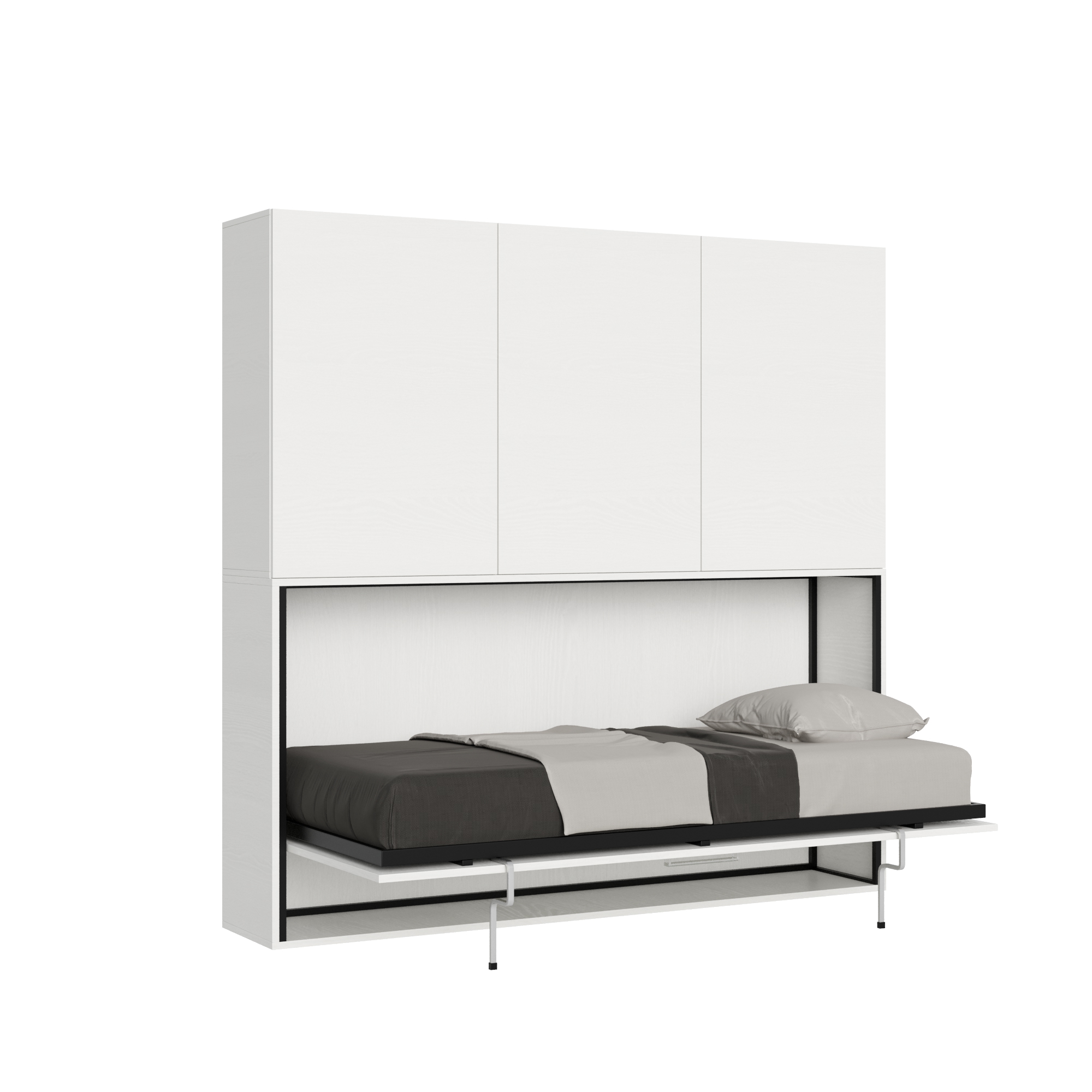 Letto singolo a scomparsa Kando comp.D con materasso bianco frassino L.199,9 P.39,2 H.194,4 cm (aperto P.106 cm) 7 Letto singolo a scomparsa Kando comp.D bianco frassino