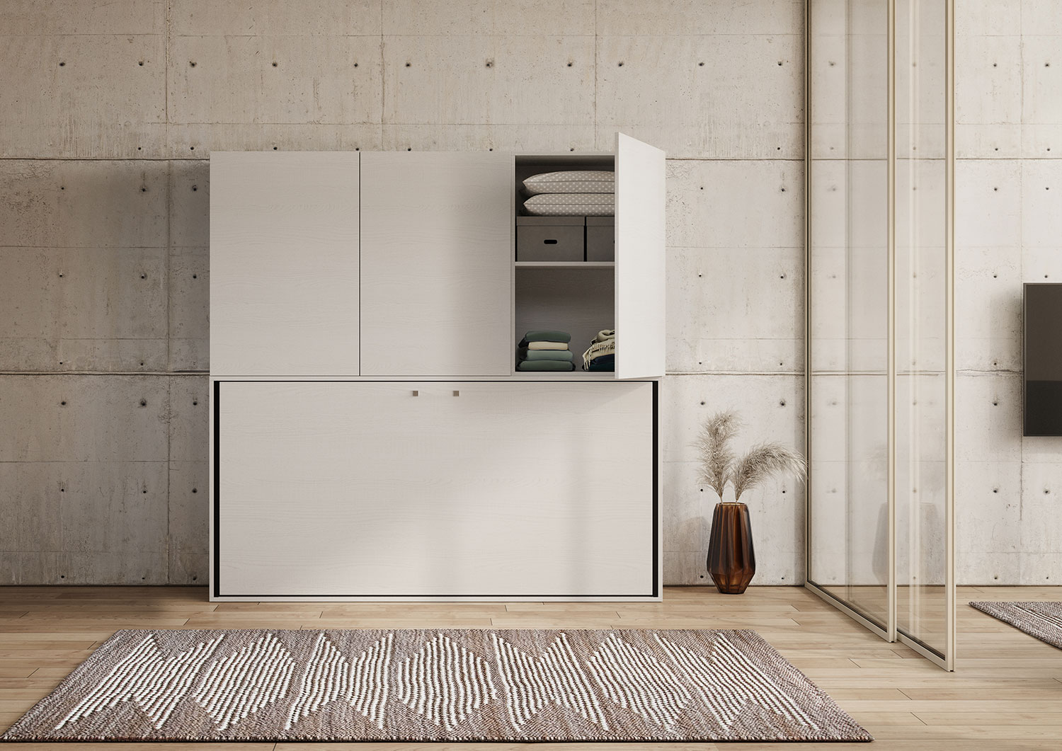 Letto singolo a scomparsa Kando comp.D con materasso bianco frassino L.199,9 P.39,2 H.194,4 cm (aperto P.106 cm) 4 Letto singolo a scomparsa Kando comp.D bianco frassino
