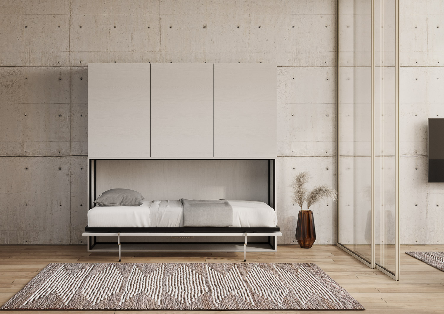 Letto singolo a scomparsa Kando comp.D con materasso bianco frassino L.199,9 P.39,2 H.194,4 cm (aperto P.106 cm) 3 Letto singolo a scomparsa Kando comp.D bianco frassino