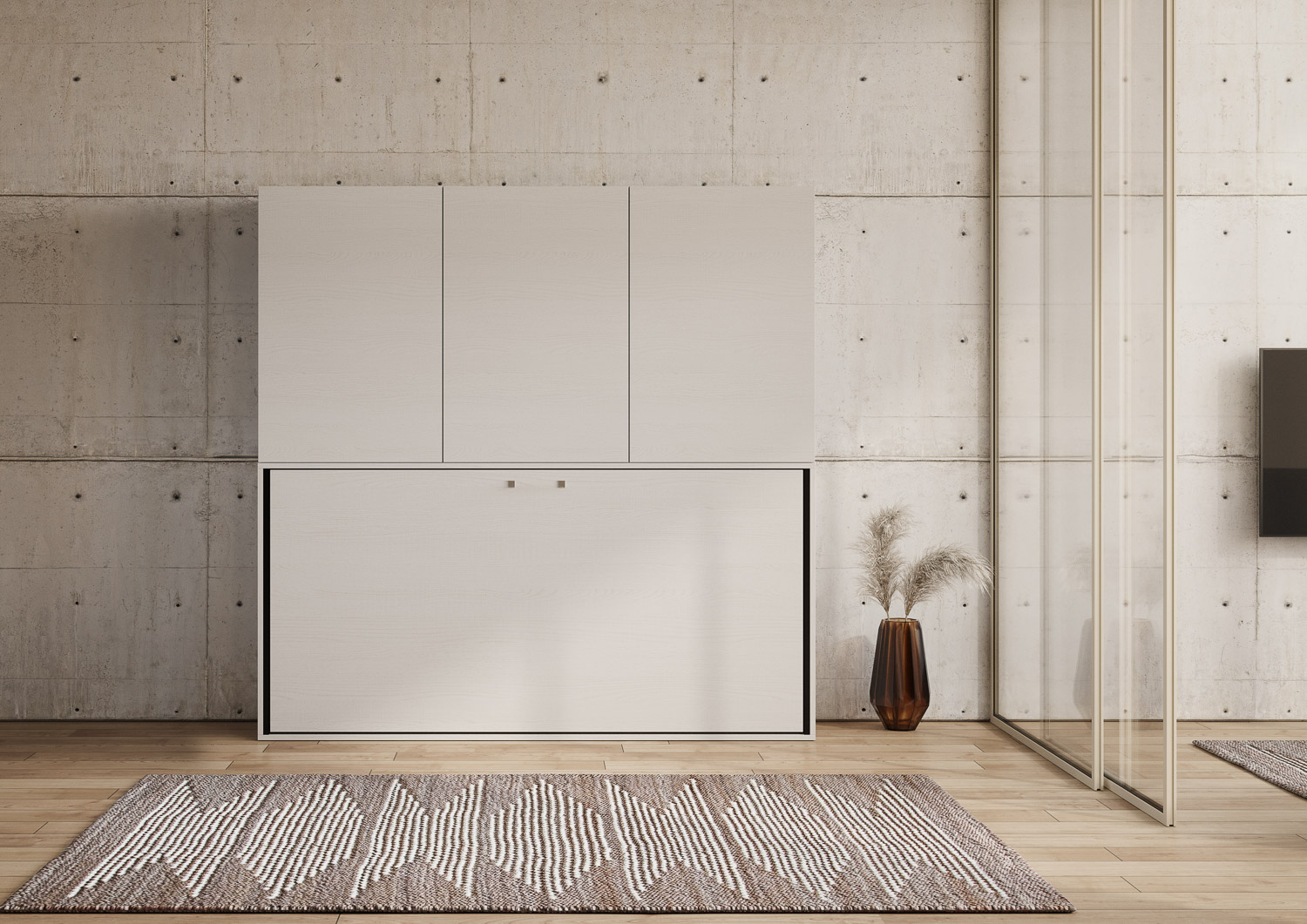 Letto singolo a scomparsa Kando comp.D con materasso bianco frassino L.199,9 P.39,2 H.194,4 cm (aperto P.106 cm) 2 Letto singolo a scomparsa Kando comp.D bianco frassino