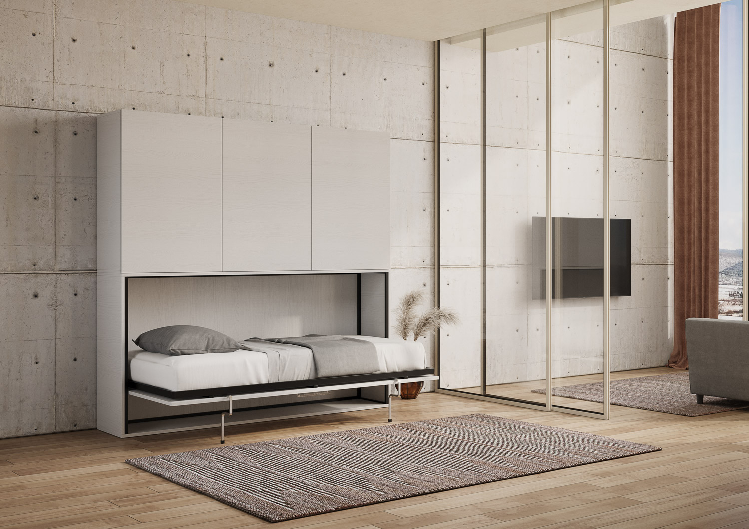 Letto singolo a scomparsa Kando comp.D con materasso bianco frassino L.199,9 P.39,2 H.194,4 cm (aperto P.106 cm) 6 Letto singolo a scomparsa Kando comp.D bianco frassino