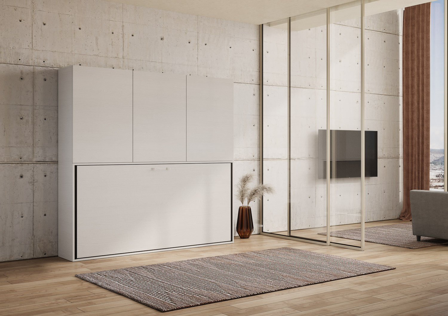 Letto singolo a scomparsa Kando comp.D con materasso bianco frassino L.199,9 P.39,2 H.194,4 cm (aperto P.106 cm) 5 Letto singolo a scomparsa Kando comp.D bianco frassino