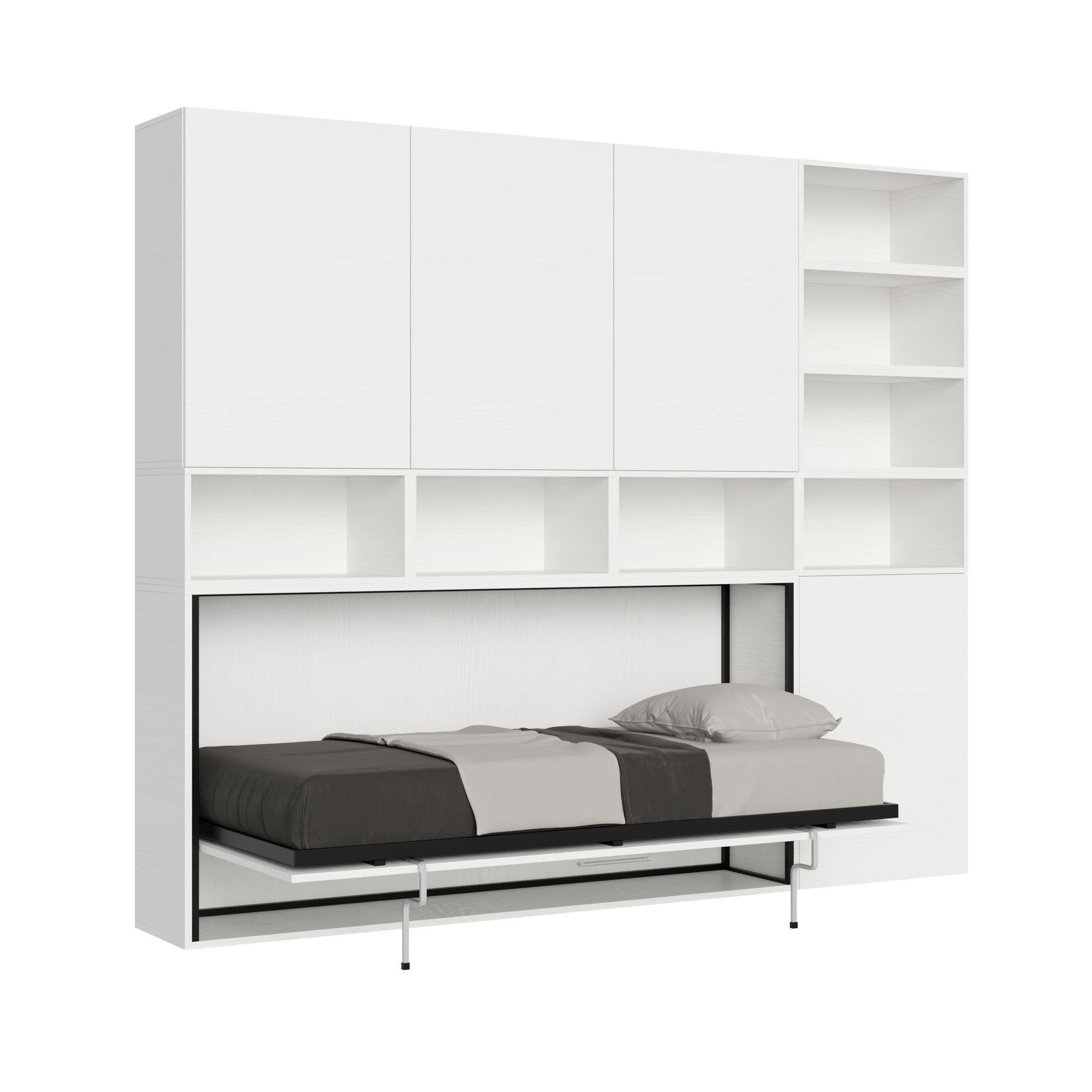 Letto singolo a scomparsa Kando comp.E con materasso bianco frassino L.266,5 P.39,2 H.226,7 cm (aperto P.106 cm) 7 Letto singolo a scomparsa Kando comp.E bianco frassino