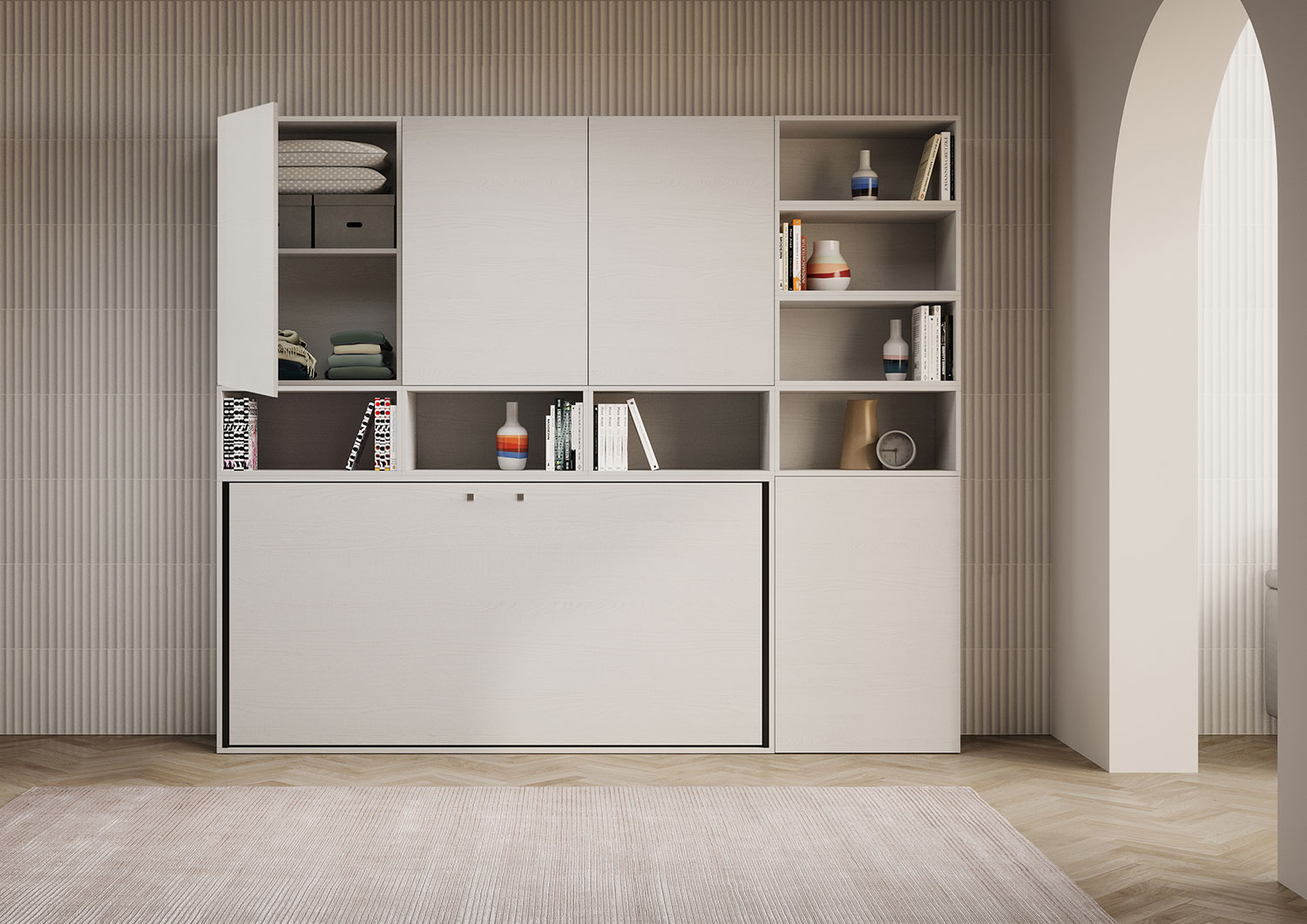 Letto singolo a scomparsa Kando comp.E con materasso bianco frassino L.266,5 P.39,2 H.226,7 cm (aperto P.106 cm) 4 Letto singolo a scomparsa Kando comp.E bianco frassino