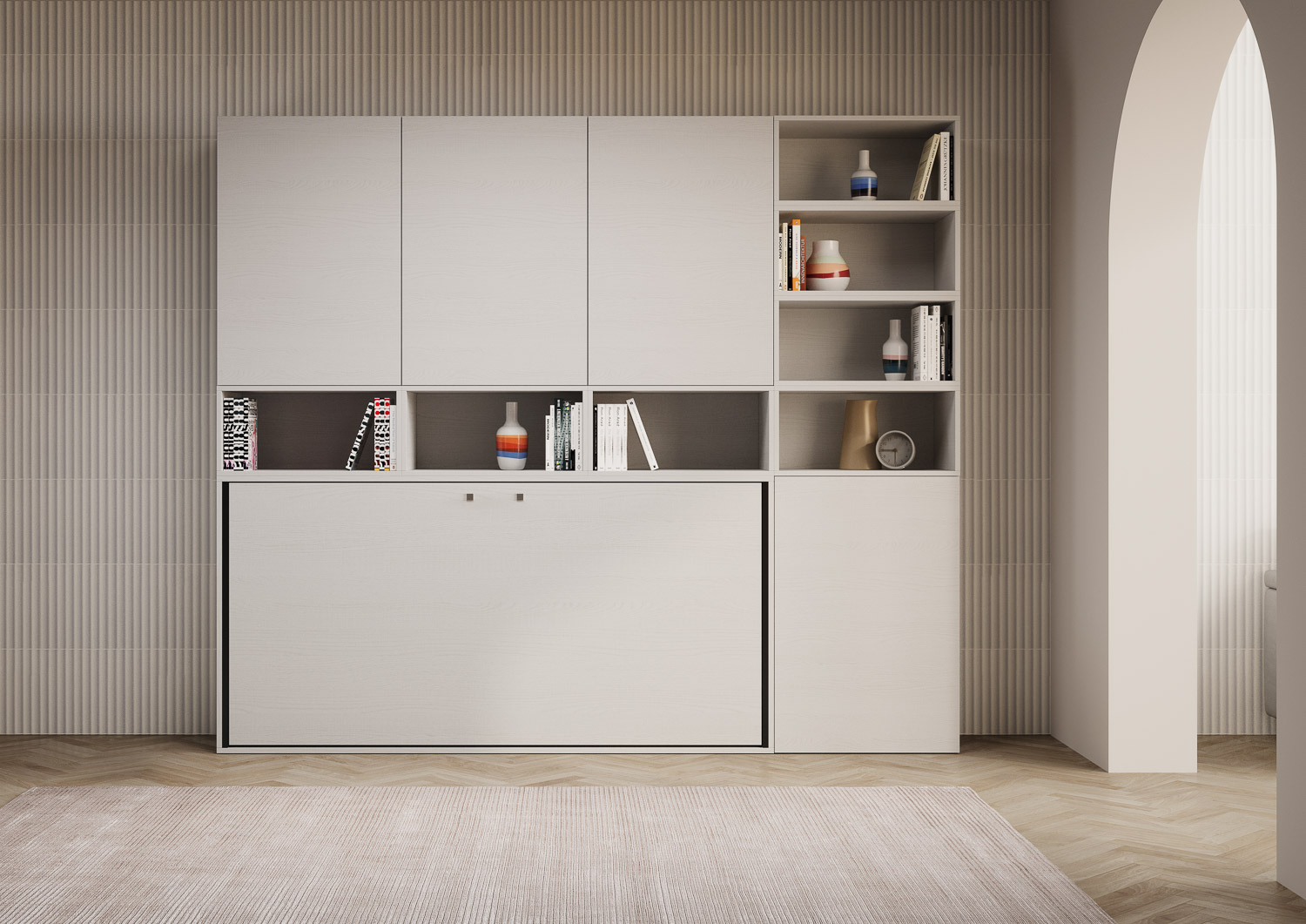 Letto singolo a scomparsa Kando comp.E con materasso bianco frassino L.266,5 P.39,2 H.226,7 cm (aperto P.106 cm) 2 Letto singolo a scomparsa Kando comp.E bianco frassino