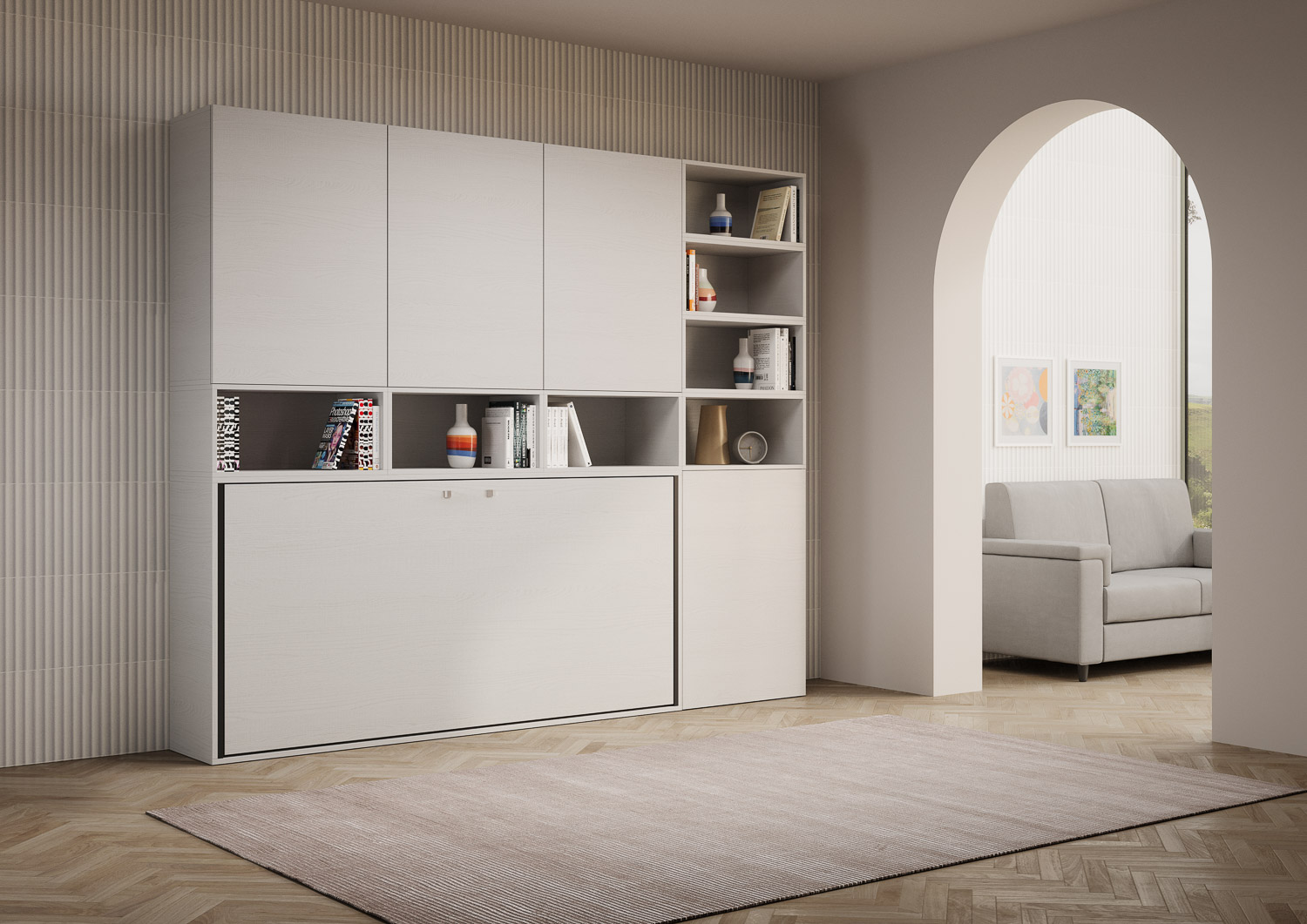 Letto singolo a scomparsa Kando comp.E con materasso bianco frassino L.266,5 P.39,2 H.226,7 cm (aperto P.106 cm) 5 Letto singolo a scomparsa Kando comp.E bianco frassino