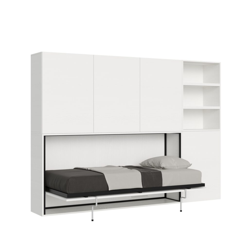 Letto singolo a scomparsa Kando comp.F bianco frassino