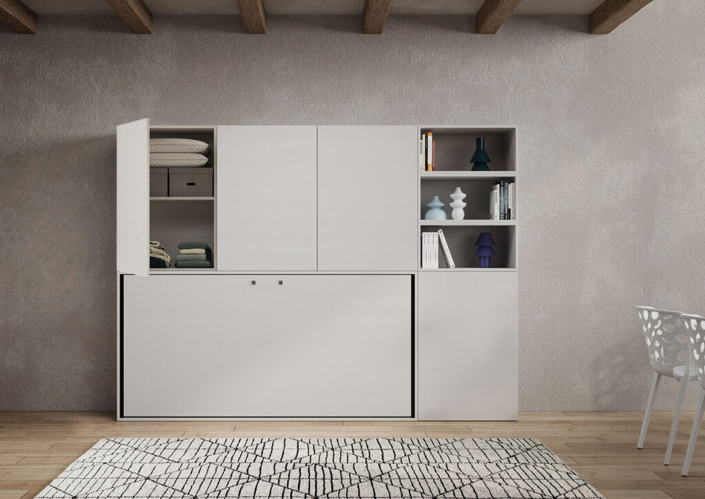Letto singolo a scomparsa Kando comp.F bianco frassino