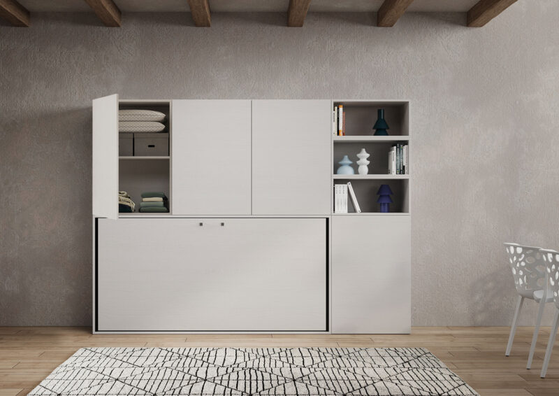 Letto singolo a scomparsa Kando comp.F bianco frassino