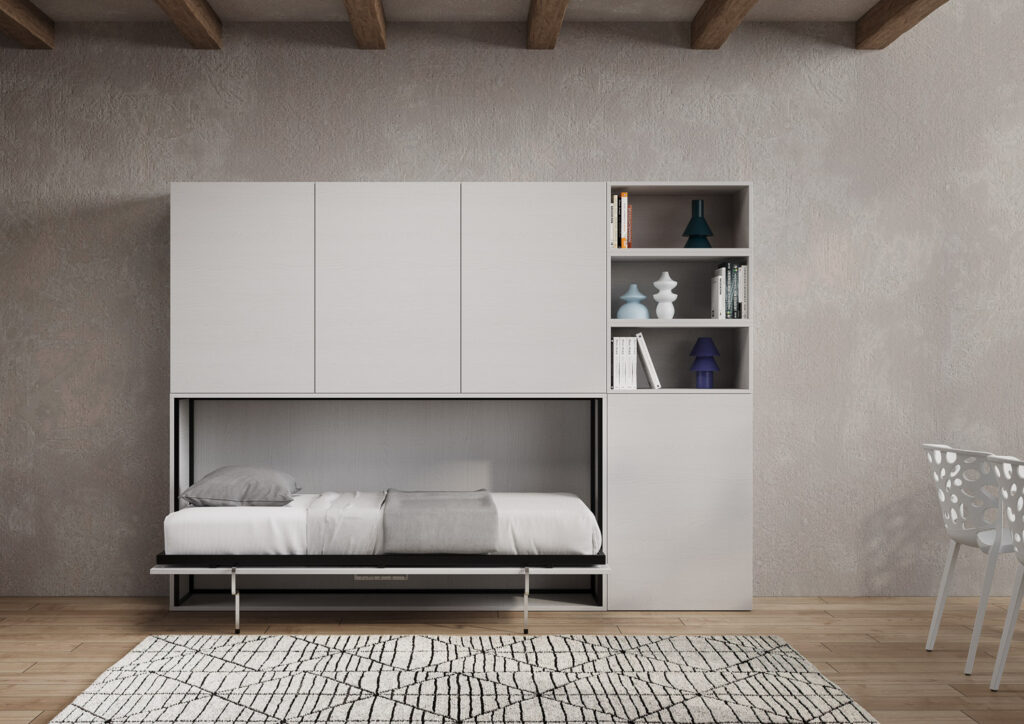 Letto singolo a scomparsa Kando comp.F bianco frassino