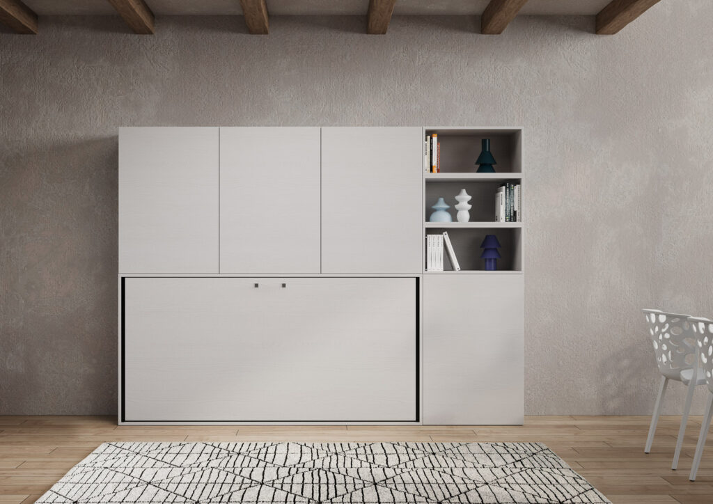 Letto singolo a scomparsa Kando comp.F bianco frassino