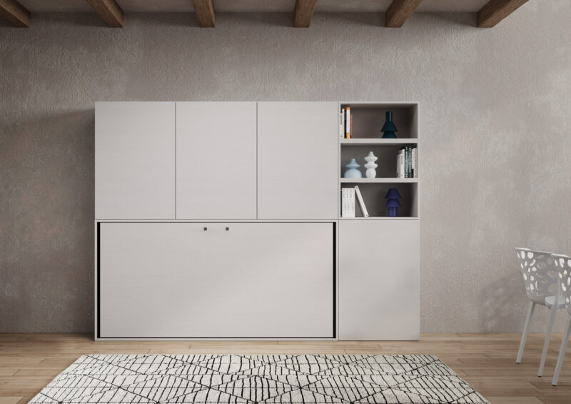 Letto singolo a scomparsa Kando comp.F bianco frassino
