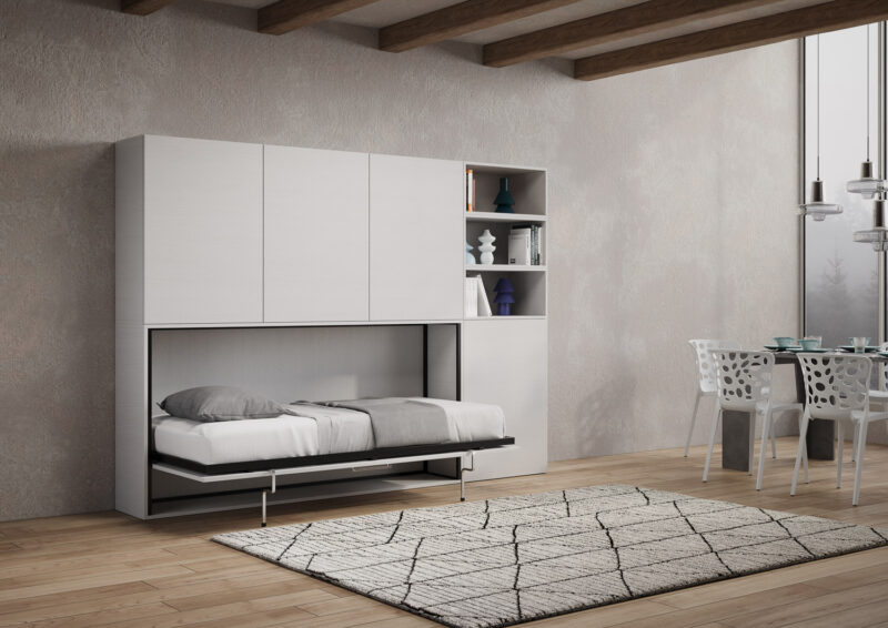 Letto singolo a scomparsa Kando comp.F bianco frassino
