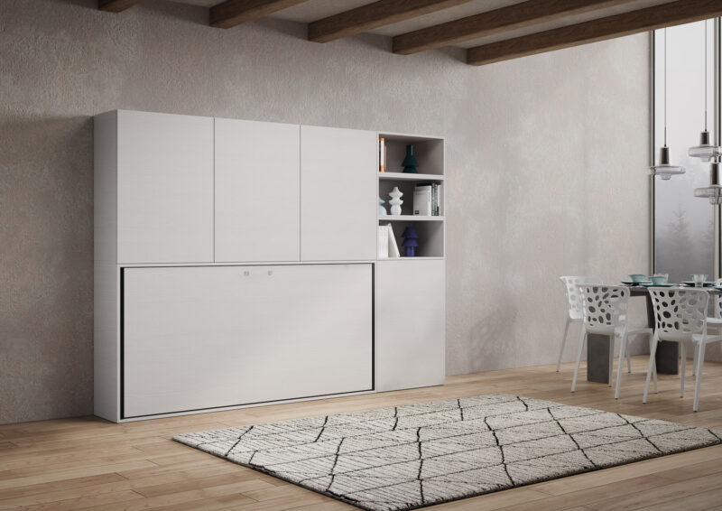 Letto singolo a scomparsa Kando comp.F bianco frassino