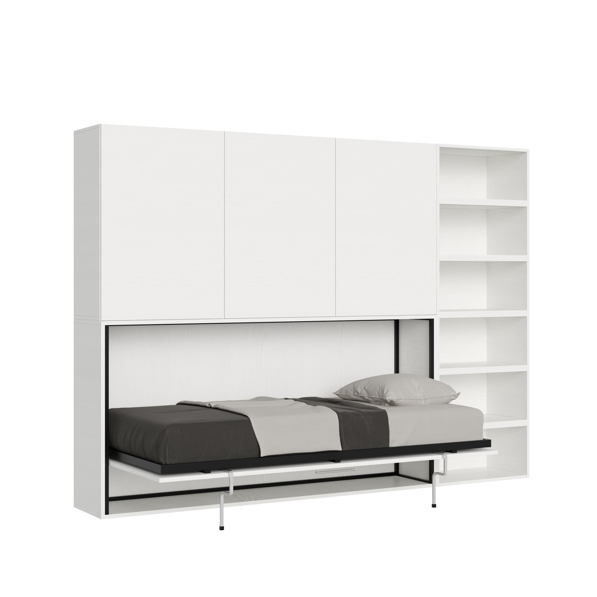 Letto singolo a scomparsa Kando comp.G con materasso bianco frassino L.266,5 P.39,2 H.194,4 cm (aperto P.106 cm) 7 Letto singolo a scomparsa Kando comp.G bianco frassino