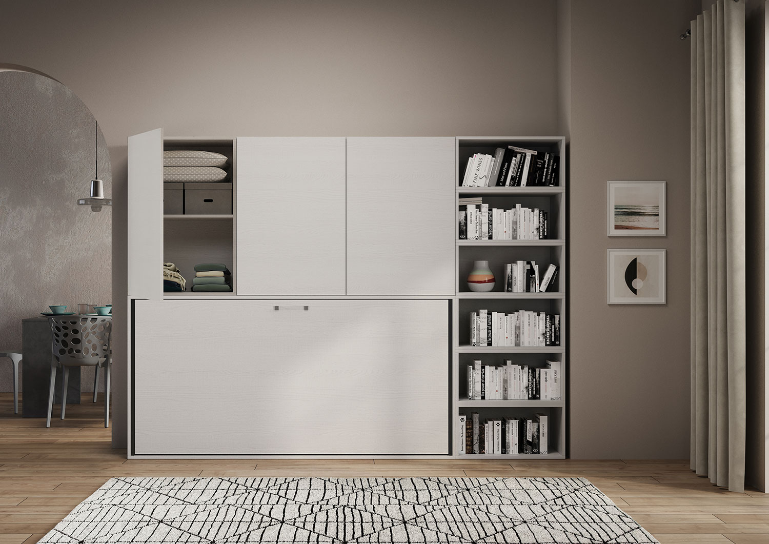 Letto singolo a scomparsa Kando comp.G con materasso bianco frassino L.266,5 P.39,2 H.194,4 cm (aperto P.106 cm) 4 Letto singolo a scomparsa Kando comp.G bianco frassino