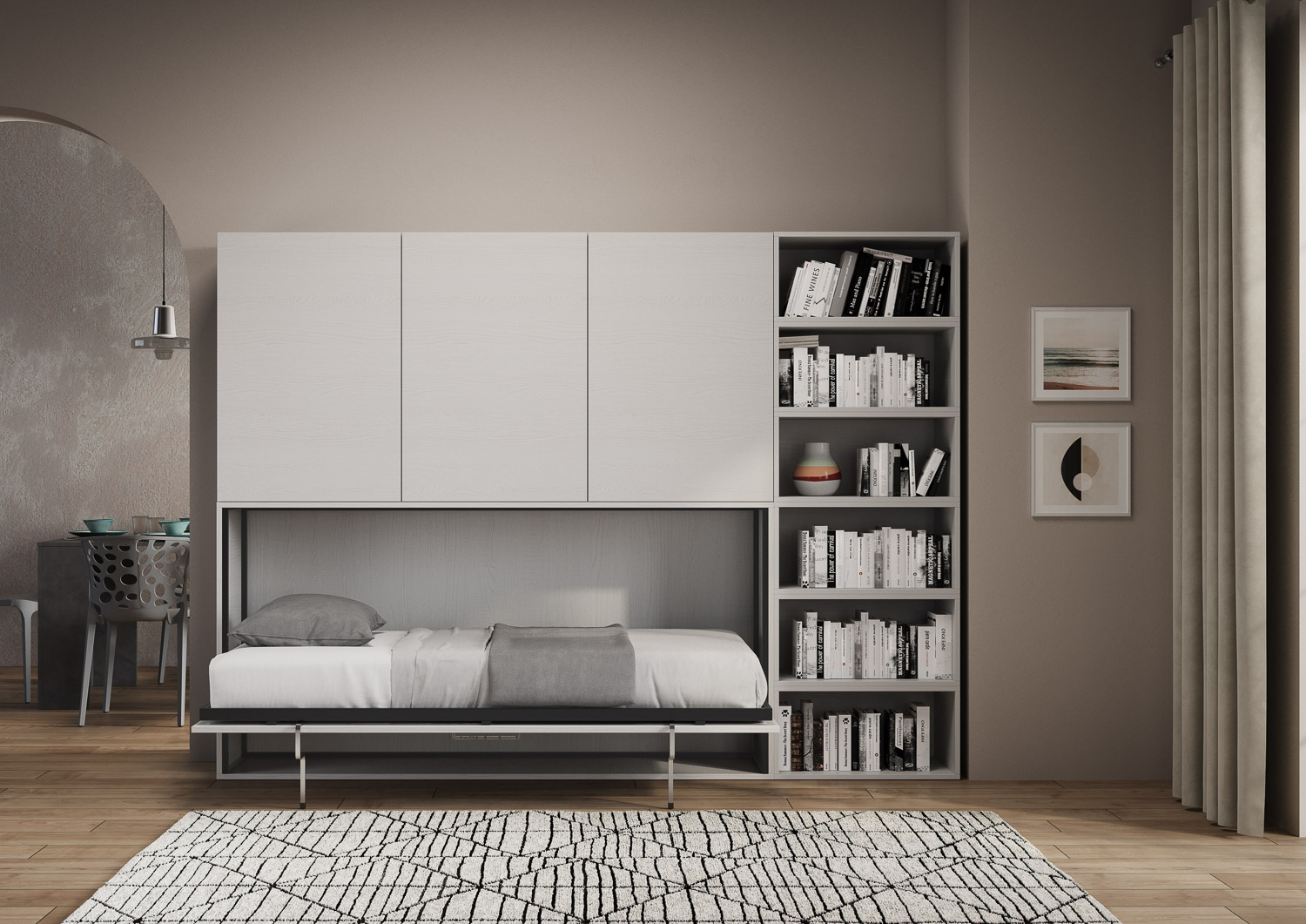 Letto singolo a scomparsa Kando comp.G con materasso bianco frassino L.266,5 P.39,2 H.194,4 cm (aperto P.106 cm) 3 Letto singolo a scomparsa Kando comp.G bianco frassino