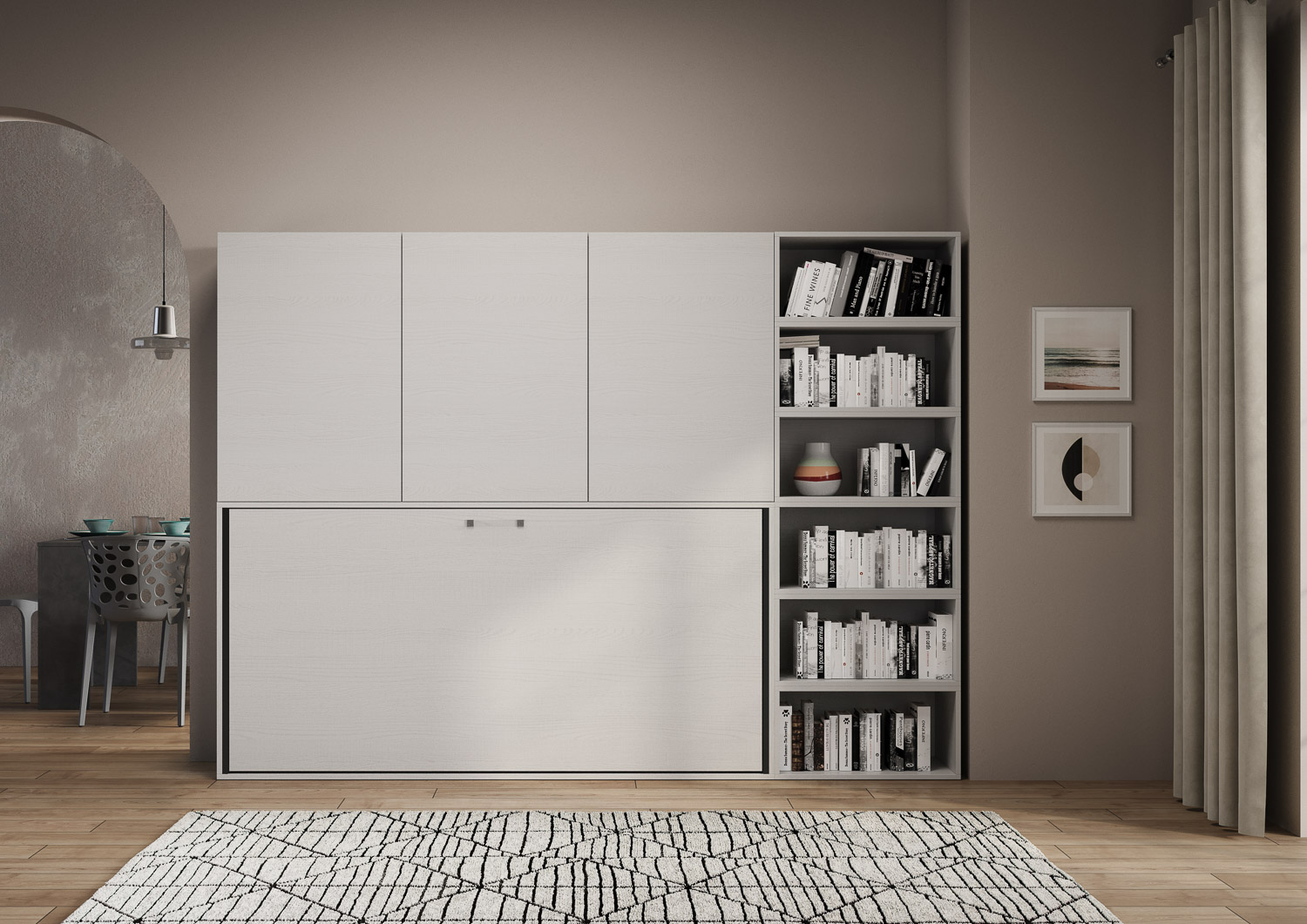 Letto singolo a scomparsa Kando comp.G con materasso bianco frassino L.266,5 P.39,2 H.194,4 cm (aperto P.106 cm) 2 Letto singolo a scomparsa Kando comp.G bianco frassino