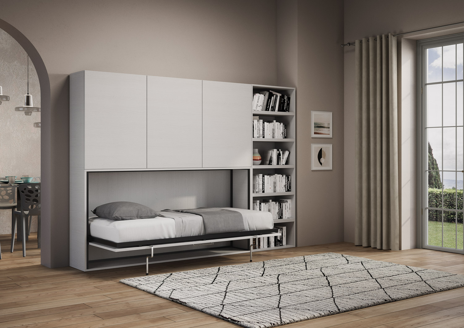 Letto singolo a scomparsa Kando comp.G con materasso bianco frassino L.266,5 P.39,2 H.194,4 cm (aperto P.106 cm) 6 Letto singolo a scomparsa Kando comp.G bianco frassino