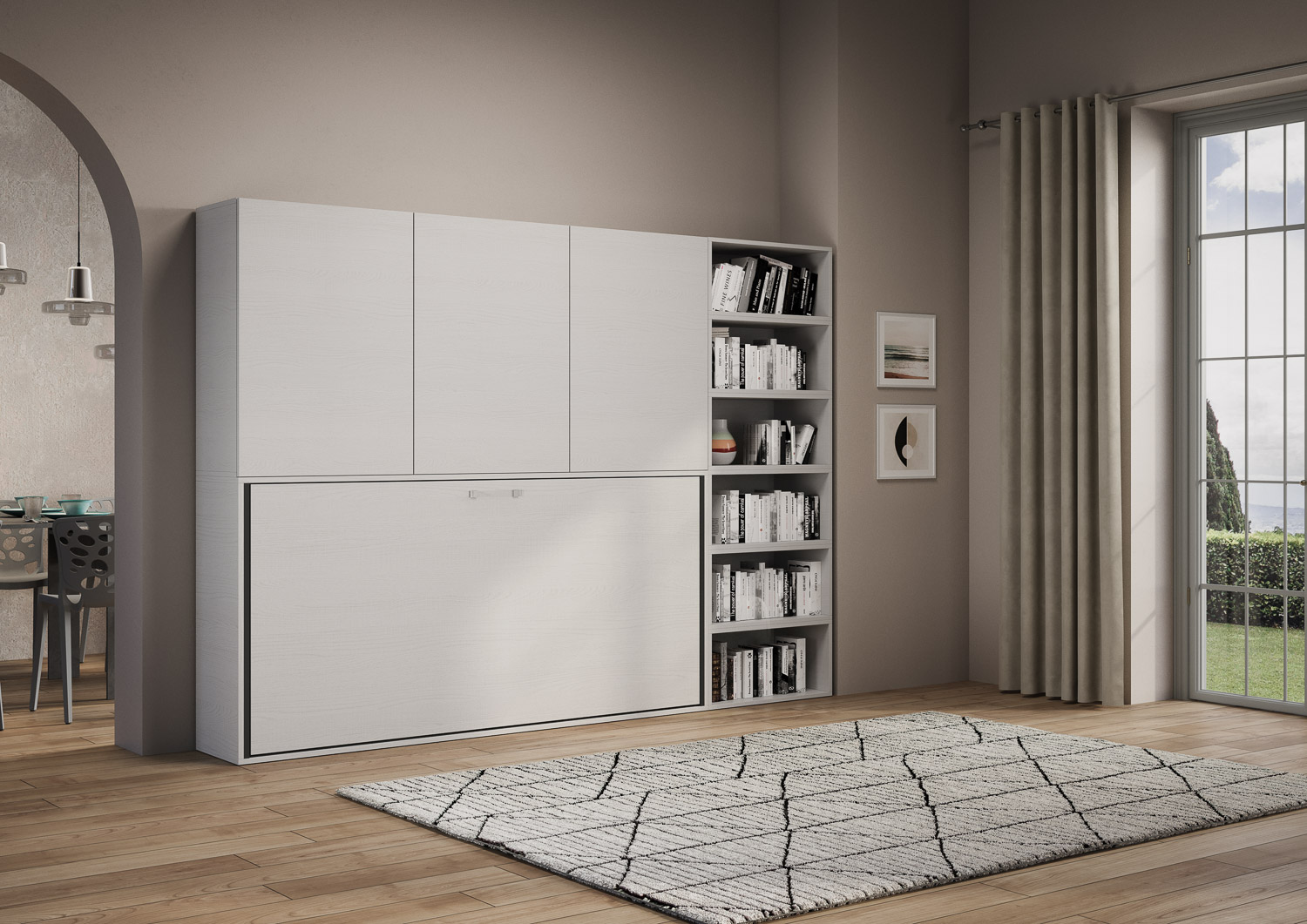Letto singolo a scomparsa Kando comp.G con materasso bianco frassino L.266,5 P.39,2 H.194,4 cm (aperto P.106 cm) 5 Letto singolo a scomparsa Kando comp.G bianco frassino