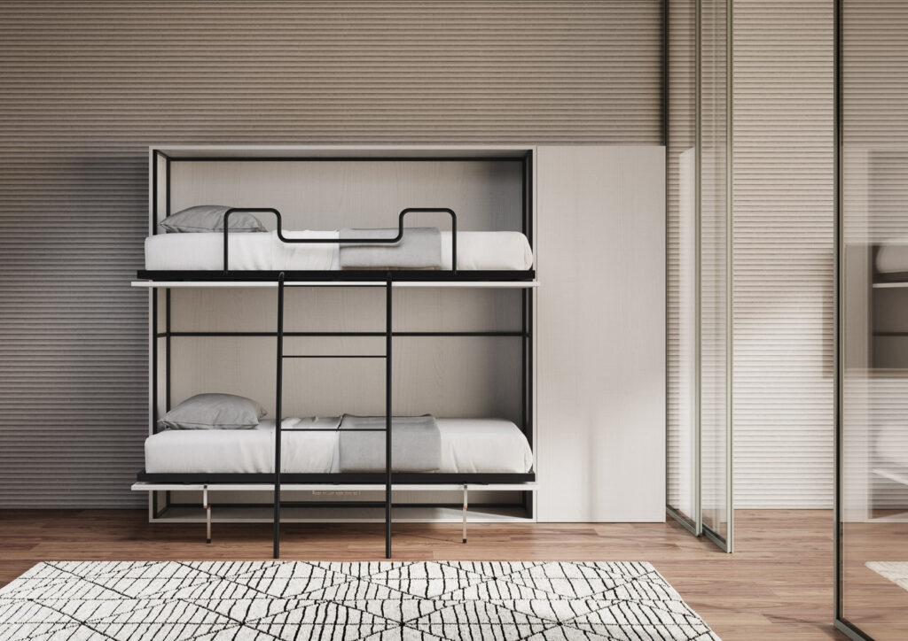 Letto doppio a scomparsa Kando comp.H bianco frassino