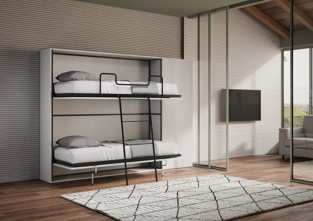 Letto doppio a scomparsa Kando comp.H bianco frassino