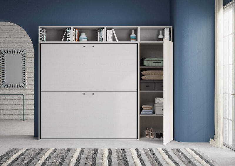 Letto doppio a scomparsa Kando comp.I bianco frassino