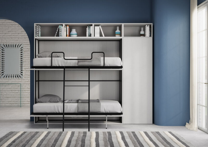 Letto doppio a scomparsa Kando comp.I bianco frassino