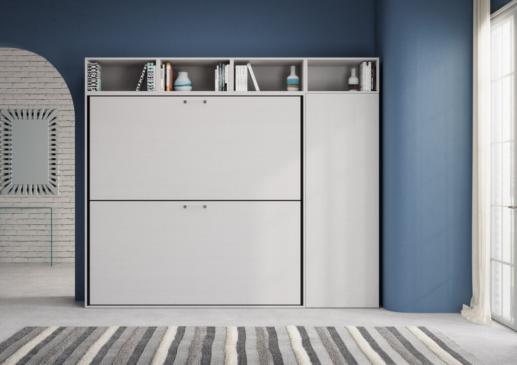 Letto doppio a scomparsa Kando comp.I bianco frassino