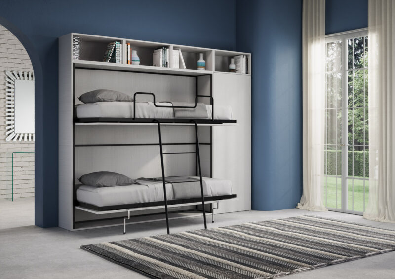 Letto doppio a scomparsa Kando comp.I bianco frassino