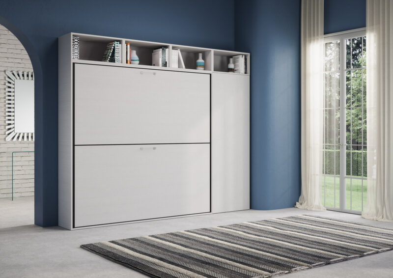 Letto doppio a scomparsa Kando comp.I bianco frassino