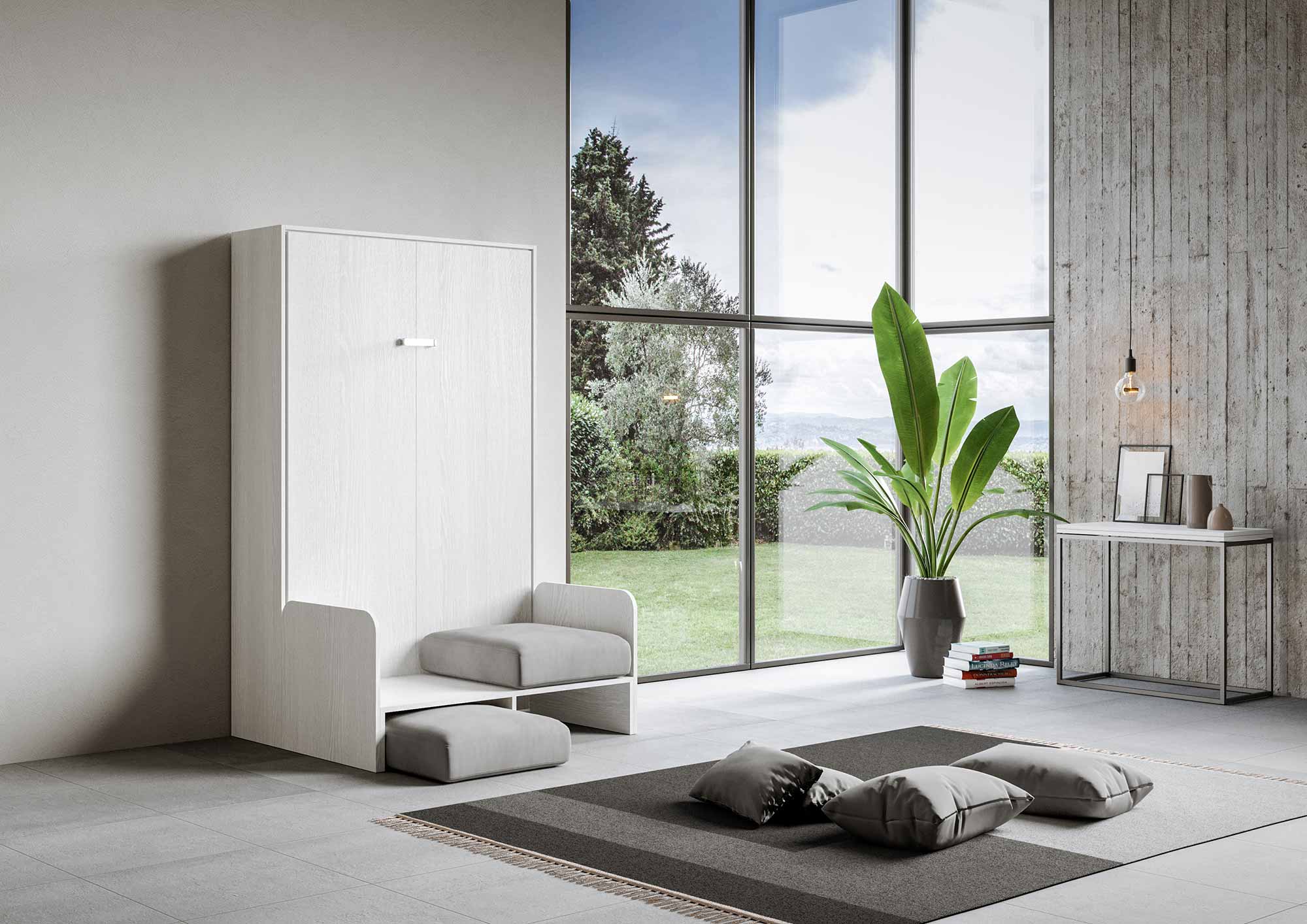 Letto matrimoniale francese a scomparsa 140 Kentaro con divano bianco frassino, grigio L.153,6 P.105,2 H.210,5 cm (aperto P.215 cm) 2 Letto matrimoniale francese a scomparsa 140 Kentaro con divano bianco frassino, grigio