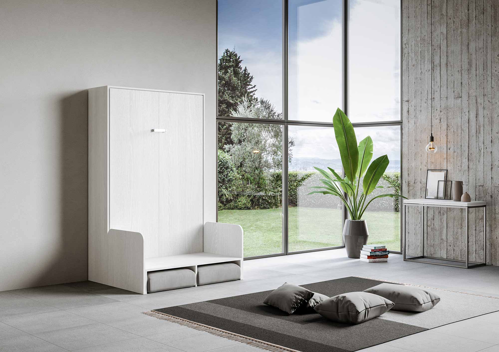 Letto matrimoniale francese a scomparsa 140 Kentaro con divano bianco frassino, grigio L.153,6 P.105,2 H.210,5 cm (aperto P.215 cm) 3 Letto matrimoniale francese a scomparsa 140 Kentaro con divano bianco frassino, grigio