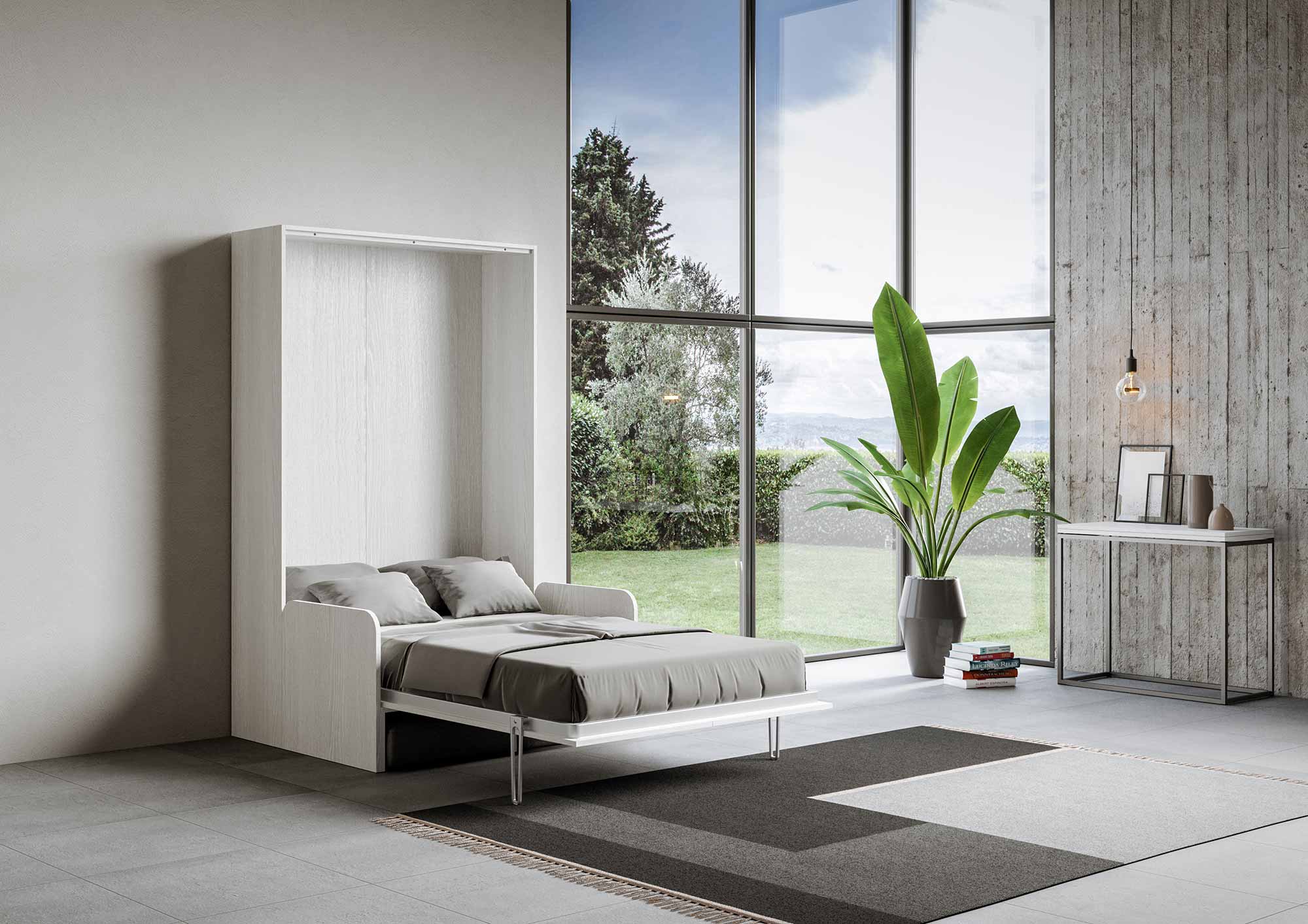 Letto matrimoniale francese a scomparsa 140 Kentaro con divano bianco frassino, grigio L.153,6 P.105,2 H.210,5 cm (aperto P.215 cm) 4 Letto matrimoniale francese a scomparsa 140 Kentaro con divano bianco frassino, grigio