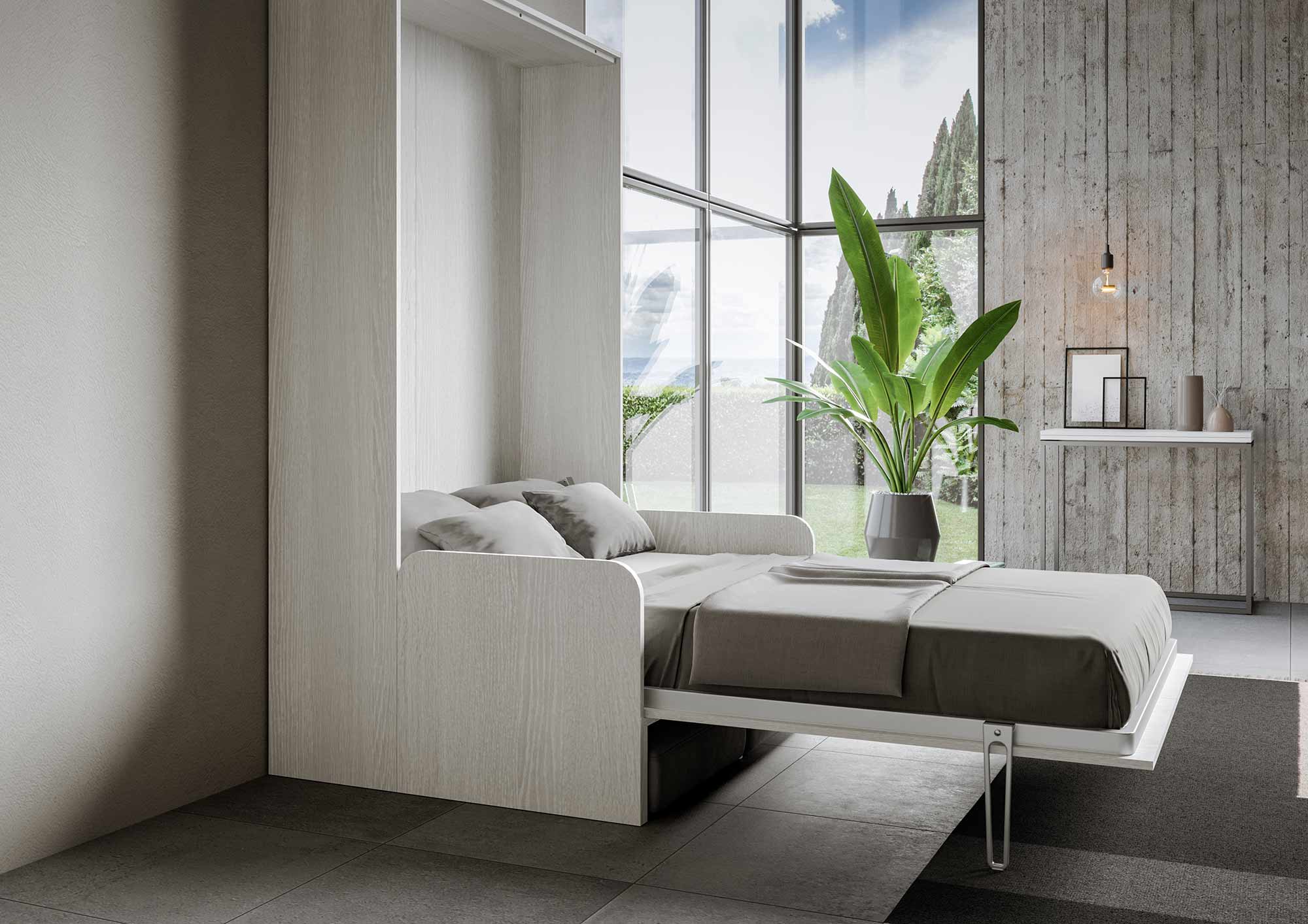 Letto matrimoniale francese a scomparsa 140 Kentaro con divano bianco frassino, grigio L.153,6 P.105,2 H.210,5 cm (aperto P.215 cm) 5 Letto matrimoniale francese a scomparsa 140 Kentaro con divano bianco frassino, grigio