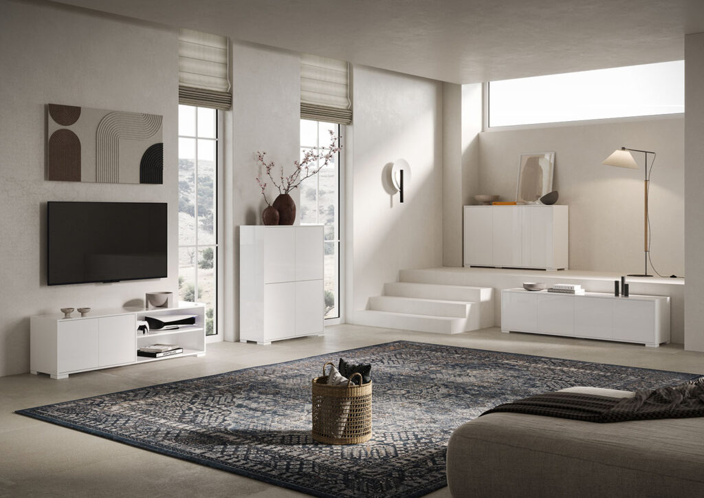 Madia moderna 3 ante 130x40x83 cm Lumina bianco lucido
