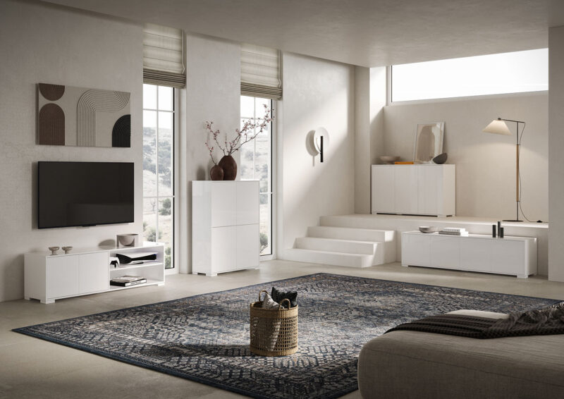 Madia moderna 3 ante 130x40x83 cm Lumina bianco lucido
