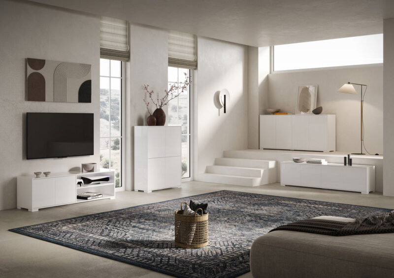Madia moderna 3 ante 130x40x83 cm Lumina bianco lucido