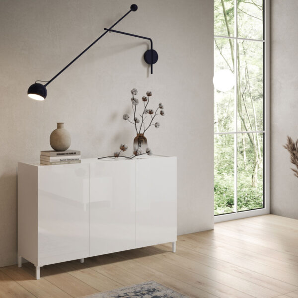 Madia moderna 3 ante 130x40x84 cm Solaria bianco lucido