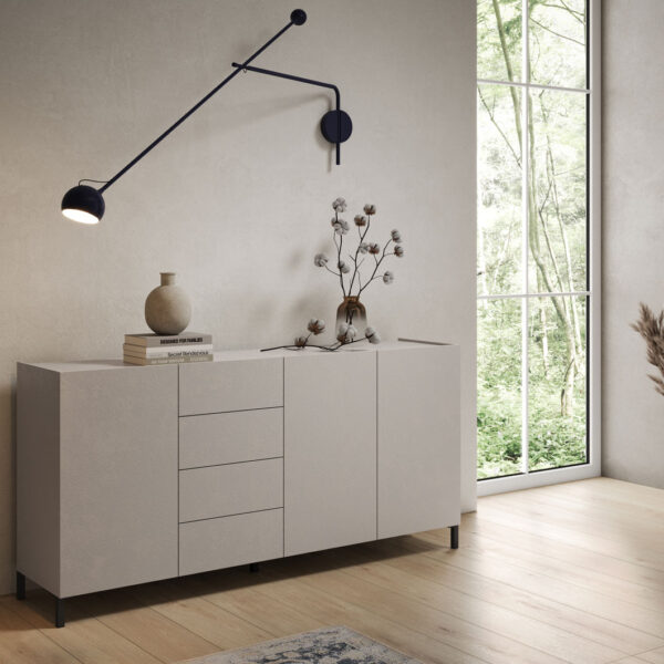 Madia moderna 3 ante/4 cassetti 174x40x84 cm Solaria cashmere