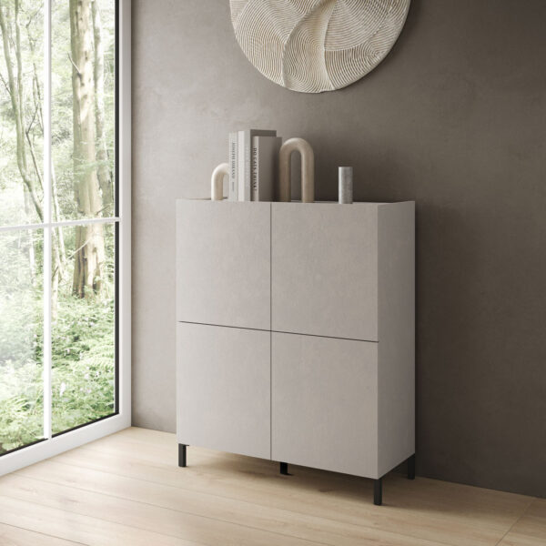 Credenza alta moderna 4 ante 90x35x110 cm Solaria cashmere