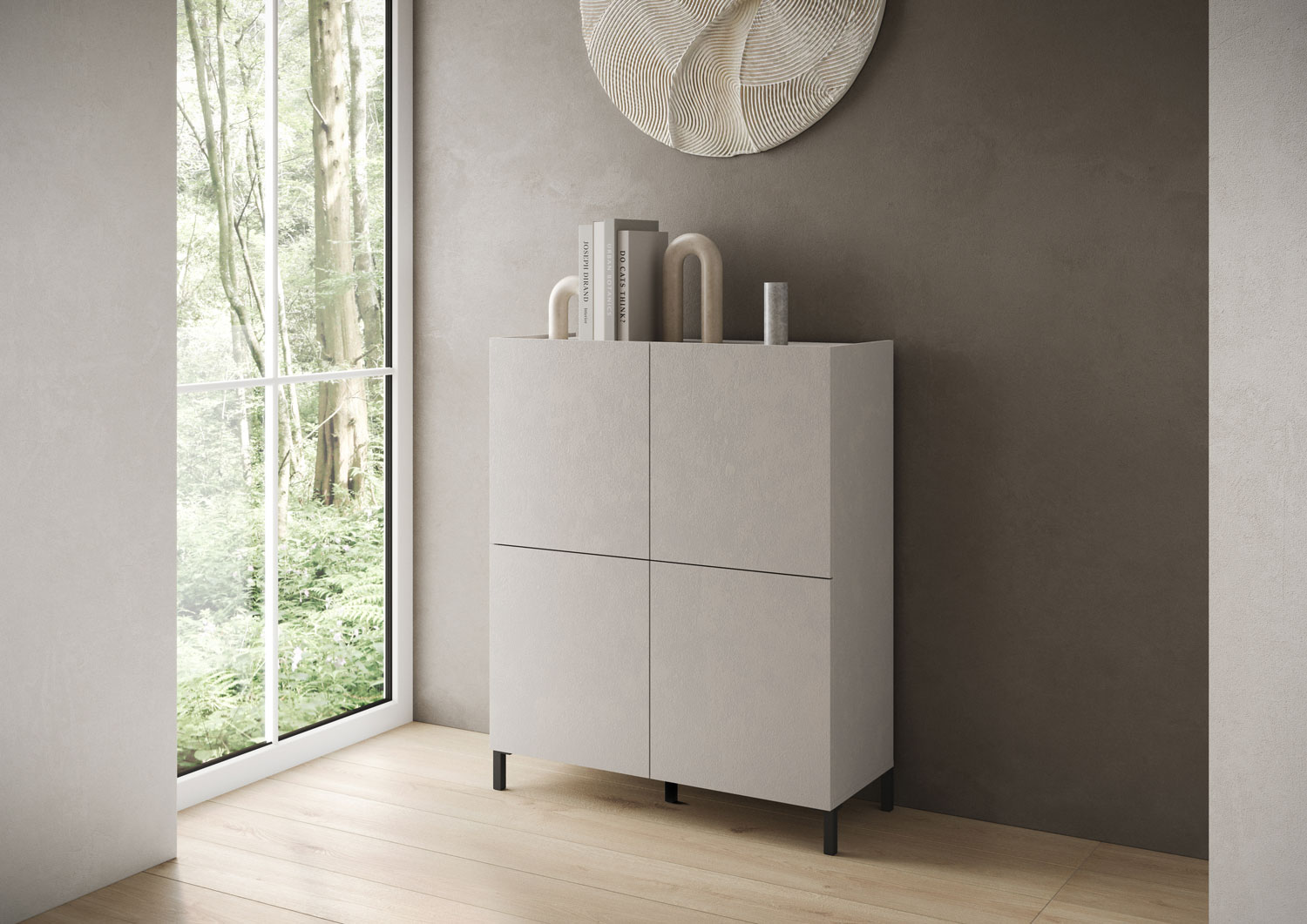 Credenza alta moderna 4 ante 90x35x110 cm Solaria cashmere 1 Credenza alta moderna 4 ante 90x35x110 cm Solaria cashmere