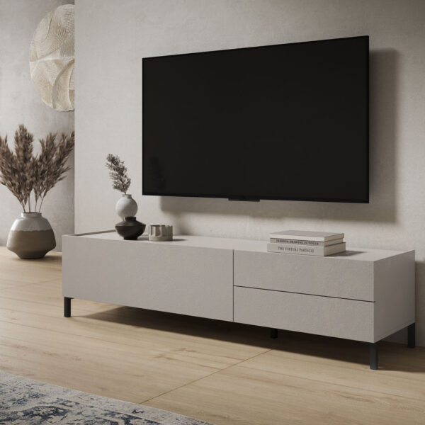 Porta TV moderno 1 ribalta/2 cassetti 160x42x40 cm Solaria cashmere